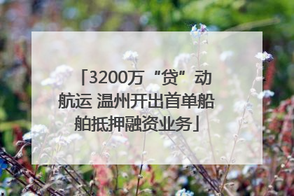 3200万“贷”动航运 温州开出首单船舶抵押融资业务